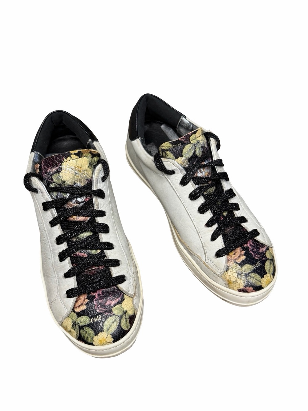 P448 John Sneakers Floral Snake Embossed Perforated Side Logo Sz 36 Italy Made